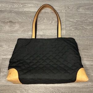 VTG MZ Wallace Black Quilted Canvas and Leather Trim Tote Bag Size Medium RARE